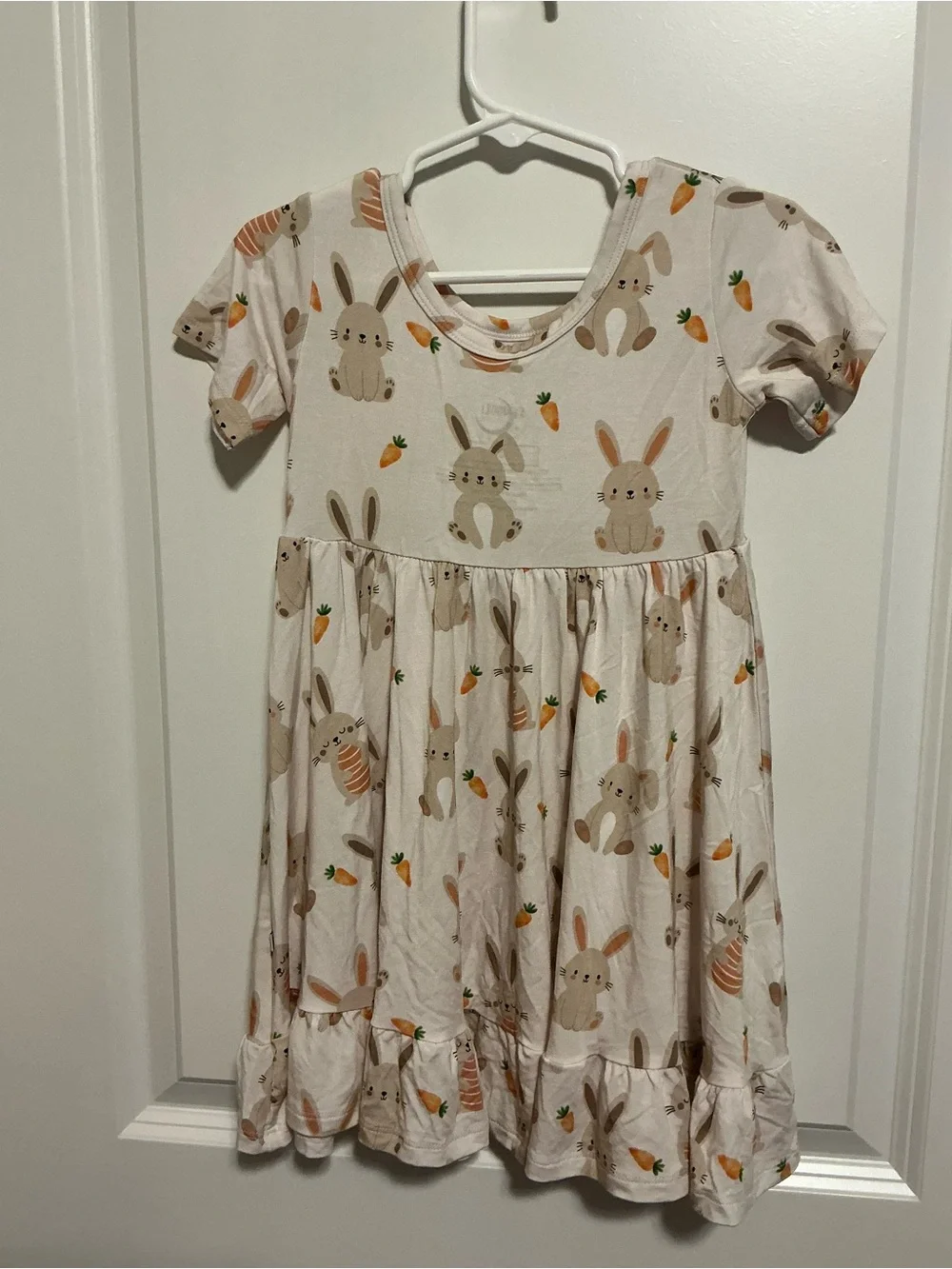Snuggle Bums 3T Bamboo Bunny Print Dress in Cream